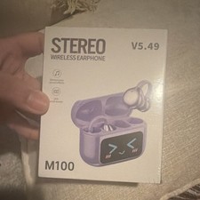 Stereo Wireless Bluetooth Earbuds M100 LED Touch Screen Purple In-Ear