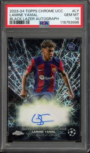 2023-24 Topps Chrome UEFA LAMINE YAMAL #BLA-LY RC Rookie Black Lazer Auto PSA 10