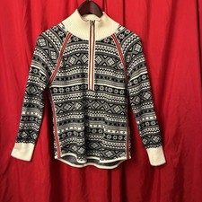 Eddie Bauer Nordic Black Snowflake Fair Isle M Pullover 1/4 Zip Cozy Winter