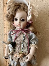 9” Bru antique Bebe Reproduction Doll French Bisque Leather Body 1965 3 Wigs Etc