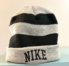 Black and Gray Striped Nike Kids Cuffed Beanie Cap One Size