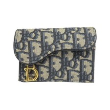 DIOR Saddle Card Holder Canvas Blue Gold Metal