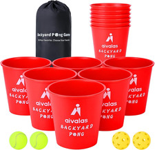 Yard Pong Outdoor Games, Giant Yard Games Set with 12 Buckets and Balls for Adul