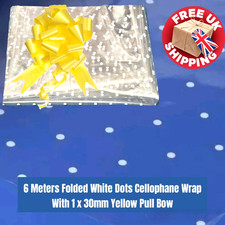 6M White Dots Clear Cellophane Wrap See Through Film Paper + 30mm Yellow Bow