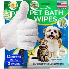 Premium Pet Wipes for Dogs  Cats 12 Pcs Disposable Washing Gloves for Bath...