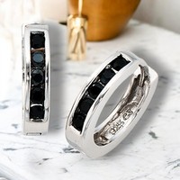 Creolen Rund 925 Sterling Silber 10 Zirkonia Schwarz Ohrringe Silbercreolen