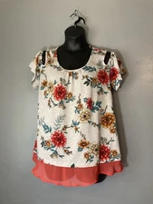 Naïf open shoulder floral print women’s top with sheer bottom XL