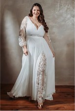 Bohemian Plus Size Wedding Dress Long Sleeves Lace Appliques Bridal Dresses