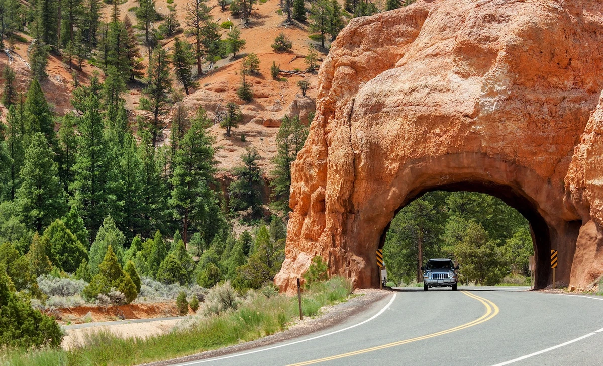 A road trip through scenic Red Canyon from Bryce Canyon national park, Utah, USA