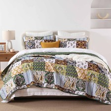 Boho Quilt Set King Size, Plaid Patchwork Bedspread Bedding Set Soft Microfib...