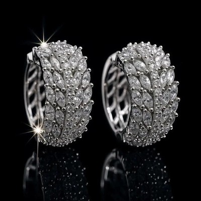 2.50 Ct Marquise Lab Created Diamond Hoop Huggie Earrings 14K White Gold Plated