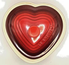 VTG Le Creuset 2.5 Qt Red Ombre Heart Stoneware Baking Casserole Dish - Lid 0204