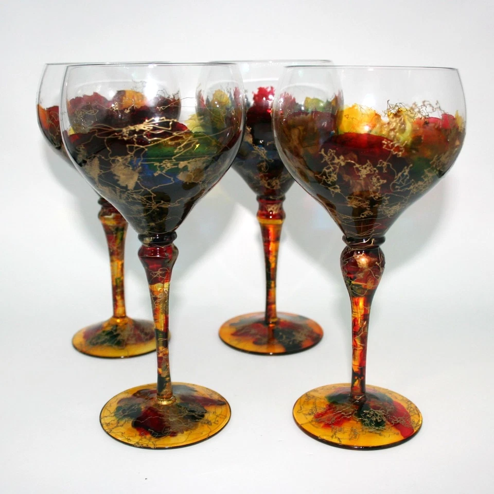 Monaco by Monarch Crystal White Wine Glasses Set 4 Red Blue Yellow Gold Accent - Image 2 of 4