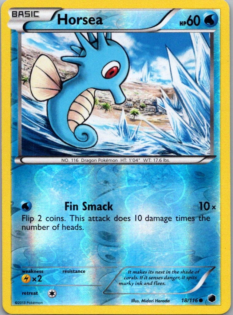 Pokemon TCG Horsea 18/116 Plasma Freeze Rev Holo NM