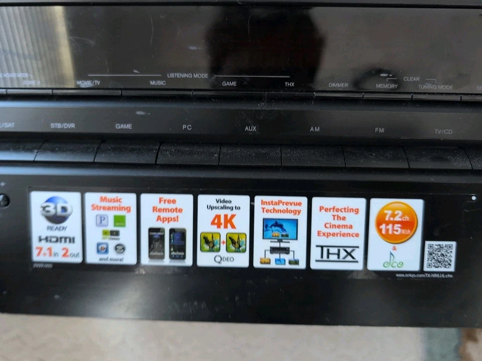ONKYO TX-NR616 B AUDIO VIDEO RECEIVER 7.1 ch HDMI amplifier bundle w/ Remote - Image 3 of 4