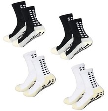 4 Pairs Mens Grip Soccer Socks Non Slip Grippy Women One Size 2black2white
