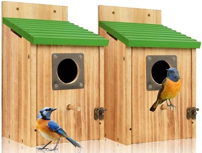 2 Pack Bird Houses for Outside Cedar Bluebird Houses with Metal Predator