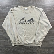 VINTAGE Beige Dog Yoga Graphic Humor Hanes Heavyweight Graphic Sweatshirt XL