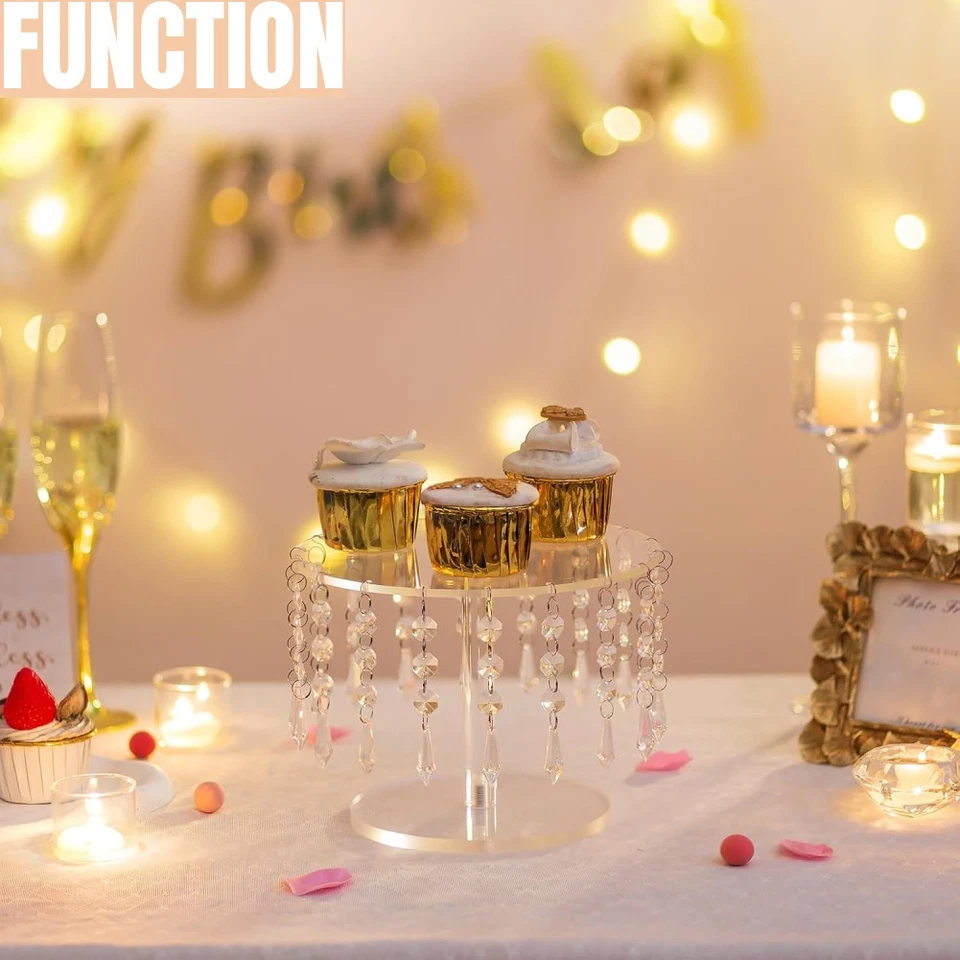 Soporte de torre de cupcakes de plástico redondo transparente de 1 nivel de 8,6" borde con cuentas fiesta eventos Foto 3 de 4