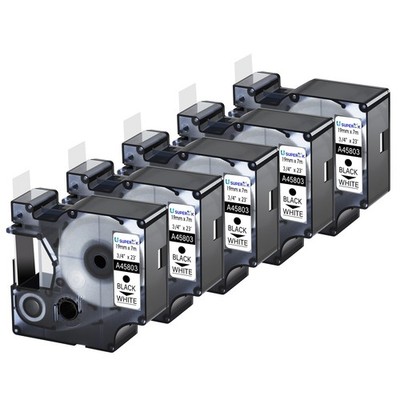 5PK For DYMO D1 45803 LabelManager 350 350D Black on White Label Tape 19mm*7m