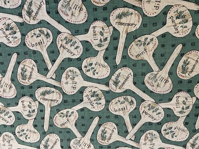 Herb Markers Basil Dill Parsley Mint Green Rosemary 100% COTTON QUILT FABRIC
