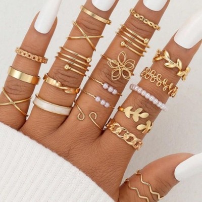Flexibles Multi Joint Silber Ring Set 21 Teile mit Schmetterling Blatt Motiven