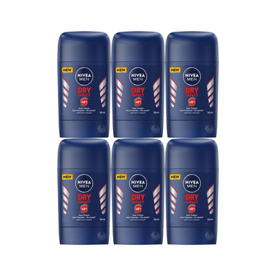 6x NIVEA MEN Dry Impact Anti-Transpirant Stick 50ml 48h Dual Protect Fresh