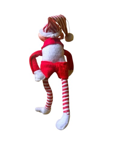 1950s 8" Hanging Hugging Rubber Faced Christmas Elf Red White Candy Stripe Bend - Afbeelding 7 van 8
