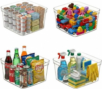 4pc Cube Storage Bins 10x10 Organizer Boxes w/Handles Open-Top Square Containers