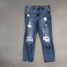 Hollister Jeans Womens 31 Blue Ultra High Rise Mom Jean Distressed Denim Cotton