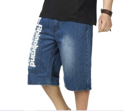 Plus Size Mens Jeans Shorts Baggy Hip Hop Capri Pants Large Embroidery W30-W48