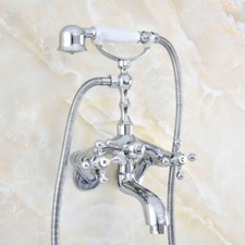 Chrome Wall Mount Bathtub Clawfoot Faucet With Hand Shower Adjustable 3 3/8"
