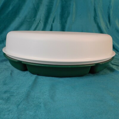 Vintage Tupperware Divided Serving Tray Vegetable Chips or Snacks Green & White