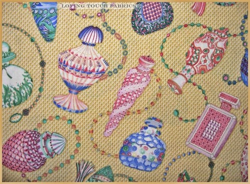 SELTENE QUILTSCHÄTZE VIKTORIANISCHE PARVANEH PARFÜMFLASCHEN STOFF FQ 18" X 22" - Bild 3 von 4