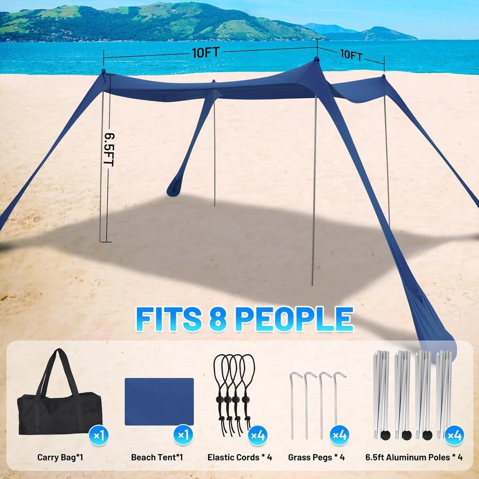 Семейная пляжная палатка с балдахином — прочный ультрафиолетовый солнцезащитный козырек с сумкой для переноски - Изображение 4 из 4