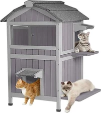 Aivituvin Outdoor Cat House Feral Cat Shelter with Insulated Liner Wooden Winter