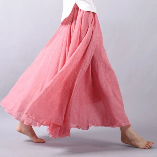 Women Summer Skirt Cotton Blend Long Skirts Elastic Waist Boho Maxi Skirts Size - Picture 25 of 32