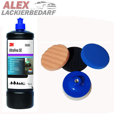 3M 50383 Politur BLAU 1L + Polierteller Klett 120mm M14+ 3x Polierschwamm