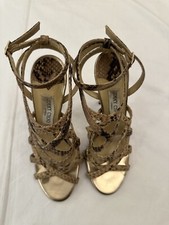 JIMMY CHOO Beige Python Embossed Leather Ankle Strap Sandals Size 38