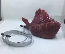 Cassa tonno vintage California Pottery Baker pollo del mare bordeaux a forma di pesce