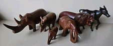 Wooden Carved Animals x6 Rhino Lion Elephant Etc Various Wood & Condition