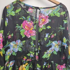 Vtg 90s XL Floral Sheer Made USA Cover Up Tunic Bright Flowers Vacation Beach