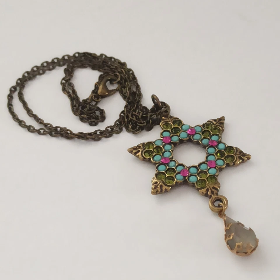 Colgante Michal Negrin Estrella de David Verde Oliva Turquesa Rosa Cristales Israel Foto 4 de 4
