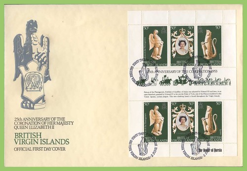 British Virgin Islands 1978 QEII Coronation sheetlet on First Day Cover