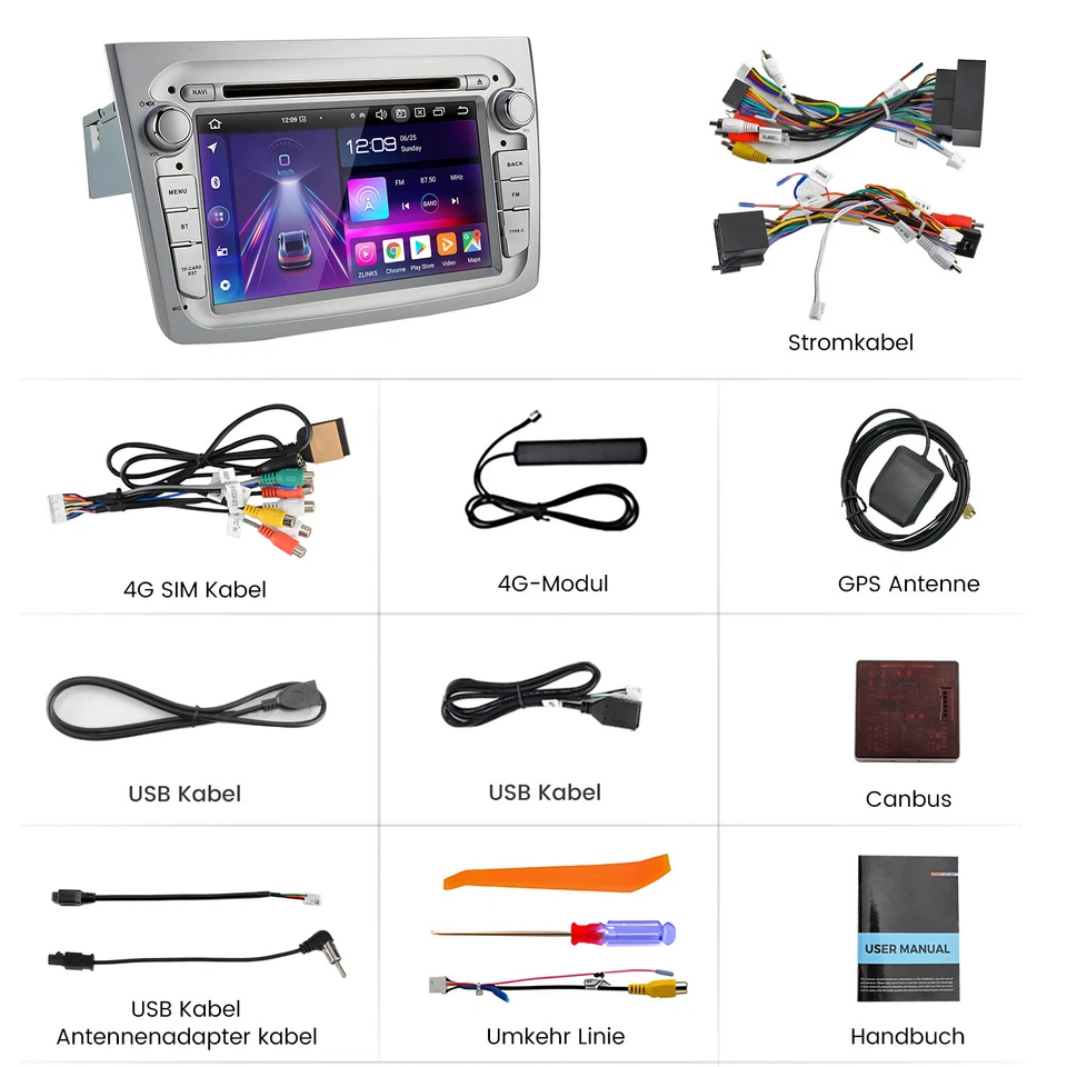 Für Alfa Romeo Mito 08-19 4+64GB Carplay Android14 Autoradio GPS Navi CD DVD DAB - Bild 3 von 4