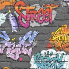 Free Style Graffiti Brick Wallpaper Black L17901
