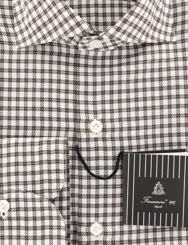 Finamore Napoli Brown Micro-Check Shirt - Slim - (FN818171) - Picture 2 of 4