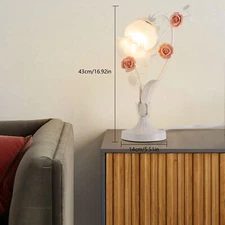 Pink Roses Flower Table Lamp Bedside Lamp Floral Glass Desk Lamp LED E26 US