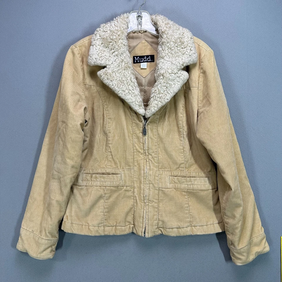 Chaqueta de Colección Y2K Mudd Talla L Tostada Pana Piel Borde Cuello Cremallera Abrigo Años 2000 70 Foto 2 de 4