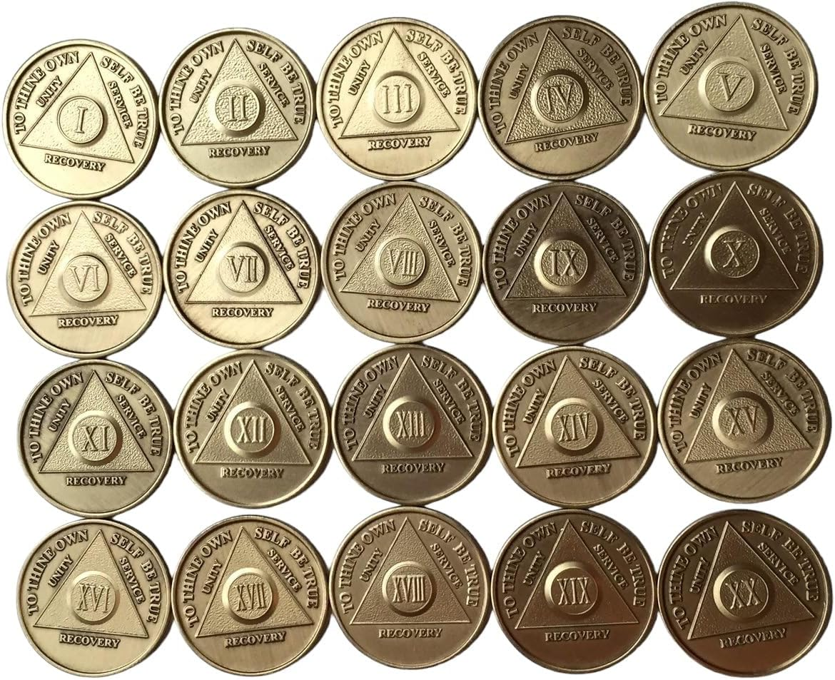 Bulk Lot of 20 AA Alcoholics Anonymous Medallions Chips Years 1 - 20 Bronze Meda